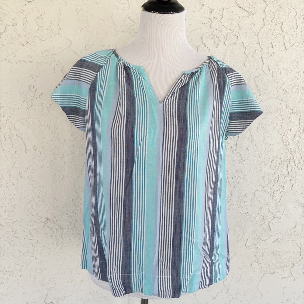 St. John's Bay Teal and Navy Striped Blouse